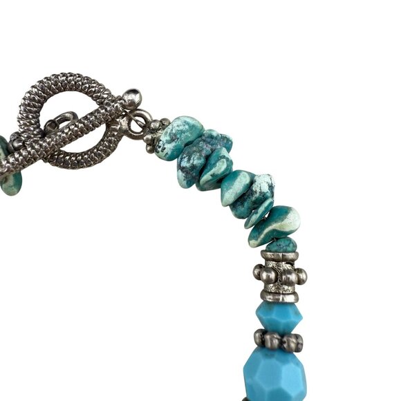 Turquoise & Silver-Tone Beaded Bracelet With Toggle Clasp - Picture 4 of 5